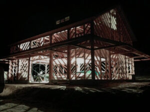 exterior barn nighttime glow