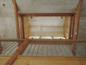 interior barn office, stair, timber beams, natural light, cupola