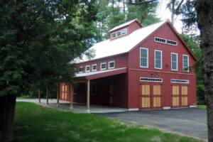 GeoBarns, Hudson Valley Auto Barn exterior, red barn, lighting, porch