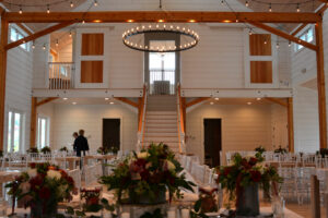 wedding barn, interior, event, timber framing, whitewashed, stairs, modern rustic