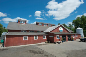 GeoBarns, Waterfresh Farm Market, exterior, red barn grocery, silo, lighting, cupola