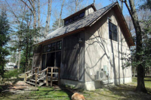 studio, quilting, exterior, weathered, french doors