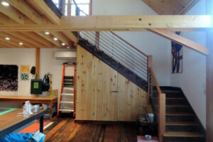 studio, quilting, interior, work space, gallery, stair, timber