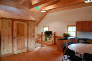 Geobarns, Bundoran Community Center, interior, event space, kitchen, barn doors