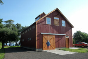 Geobarns, Lake Erie Auto Barn, exterior red barn