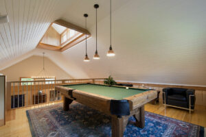 Geobarns, Historic Carriage House, pool room, mezzanine, lighting, cupola daylight