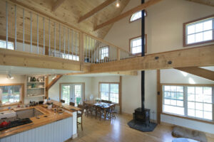 Geobarns, Organic Farmhouse, interior, living, kitchen, mezzanine