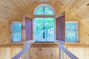 GeoBarns, Massachusetts Woodworking Barn, interior view of hayloft door