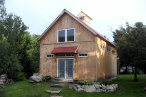 GeoBarns, Massachusetts Painting Studio, exterior landscape, stone wall, entry porch