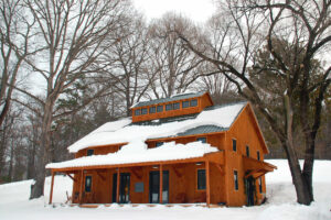 Geobarns, Bundoran Community Center, exterior winter snow