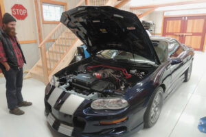 GeoBarns, Hudson Valley Auto Barn, interior shop, sportscar, barn doors, stairs