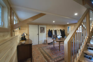 Geobarns, Historic Carriage House, interior stair and mudroom, french doors