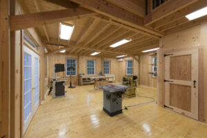 Modern interior of a Geobarns woodworking shop