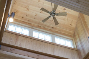 Geobarns, Organic Farmhouse, interior, cupola, daylight, fan, lighting