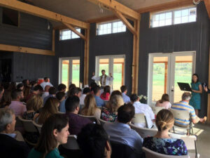 Geobarns, Holy Cross Anglican Church in Virginia, inauguration services, timber frame, view to outdoors, french doors