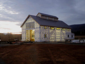 Geobarns, Holy Cross Anglican Church in Virginia, construction exterior sunset, lantern