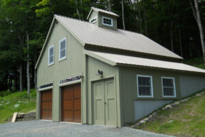 garage, bank barn, green barn, garage doors, shed, barn doors