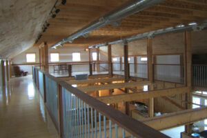 Commercial retail nursery, interior timber frame, mezzanine, railings, daylight