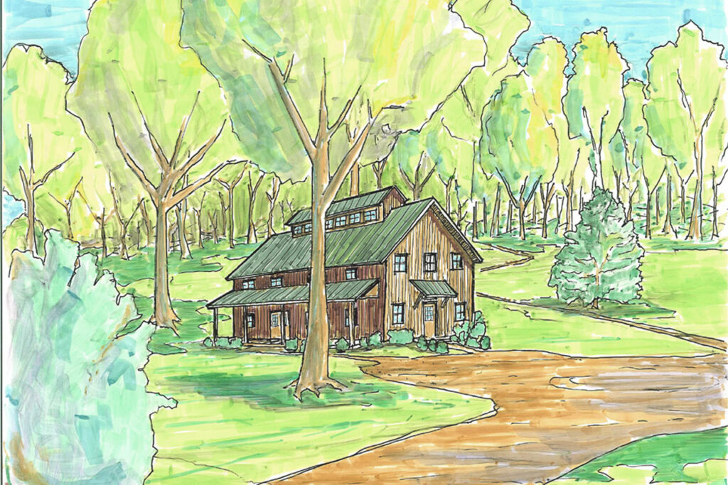 design sketch, exterior, farm center