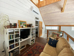 Geobarns, New Hampshire farmhouse, loft, vaulted ceiling, ski chalet
