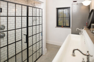 Geobarns; New England Modern Farmhouse; VT; Industrial Bathroom; Big Shower