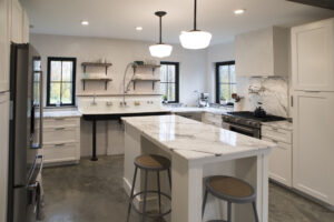 Geobarns; New England Modern Farmhouse; VT; Farmhouse Kitchen; Industrial Kitchen; White Kitchen; 1920s Kitchen; Farmhouse Sink