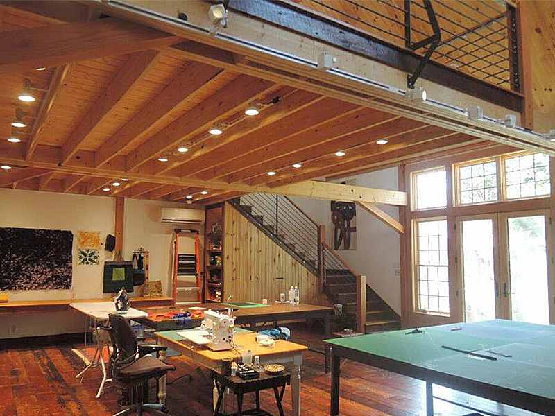 Interior of a Geobarns Quilting Studio with Office Loft
