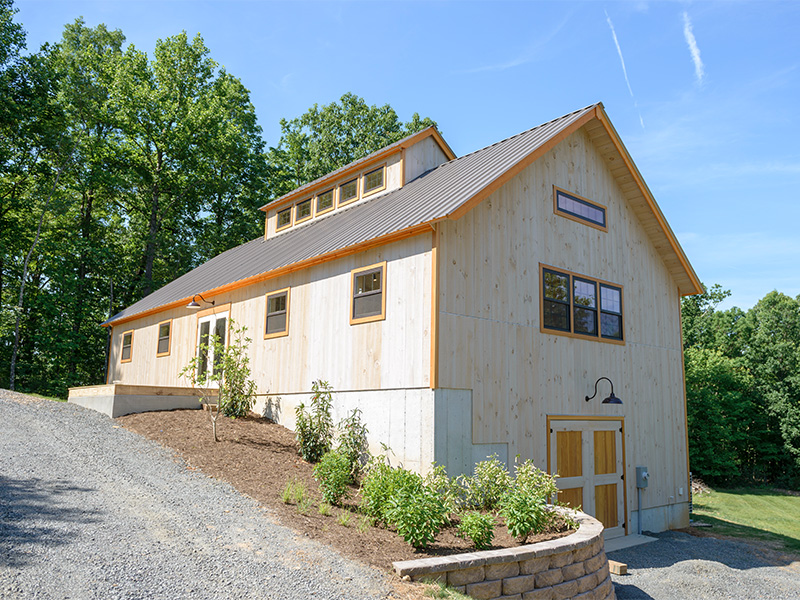 Exterior View of a Geobarns Woodworking Barn