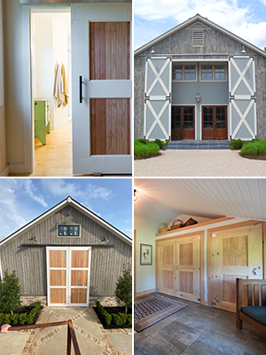 Four different pictures of hand-built doors by Geobarns.